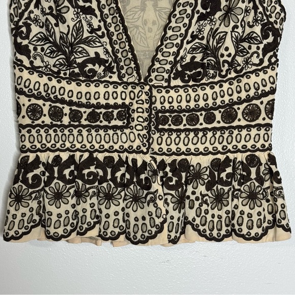 Naeem Khan Ivory & Brown Silk Embroidered Top Women’s Size 4 - Picture 6 of 10